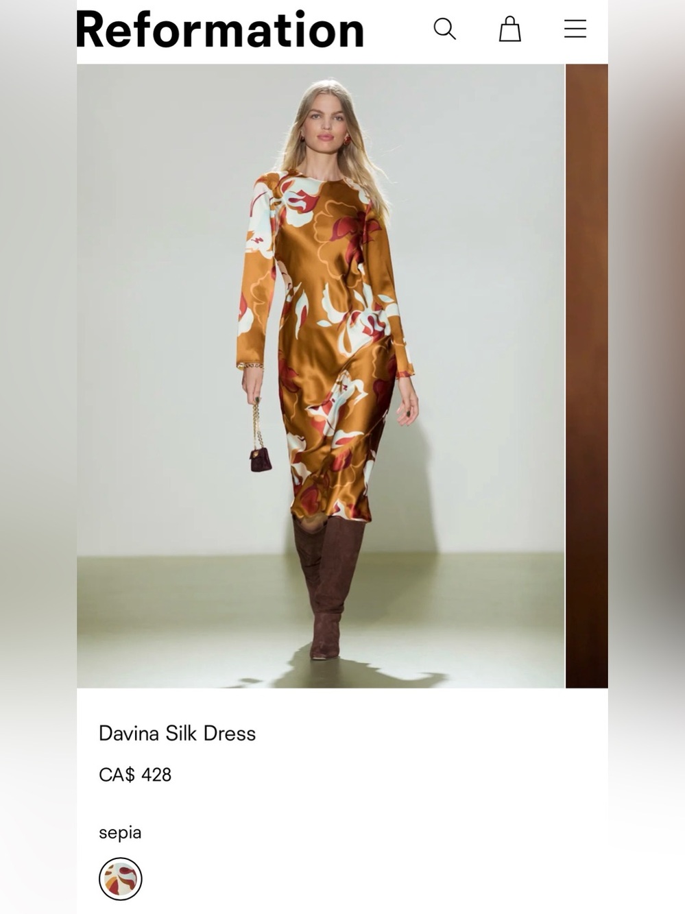 NWOT Reformation Davina Silk Dress - Picture 2 of 15